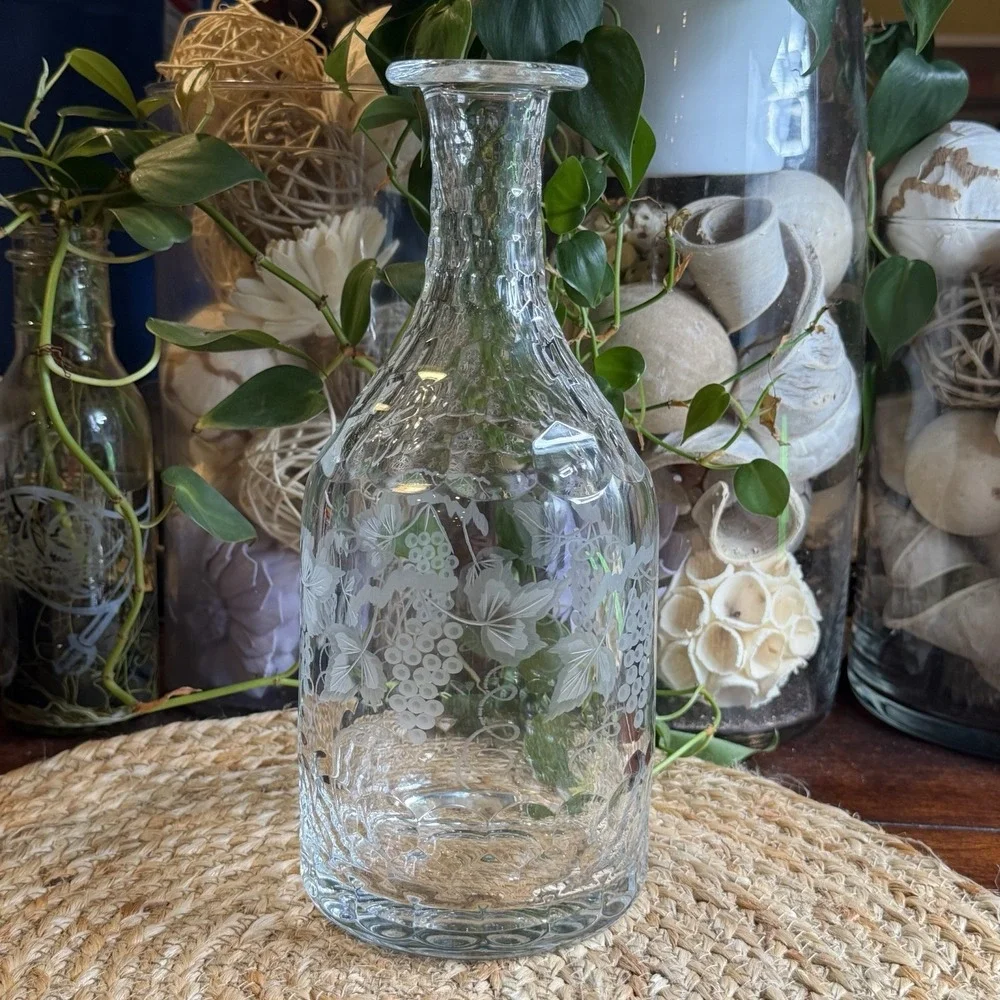 William Yeoward Crystal Decanter Cordelia Pattern ~ Grape vine etching